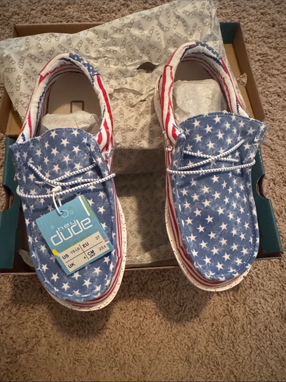 Hey Dude Kids Blue Star & Red Stripe Slip-On Sneakers